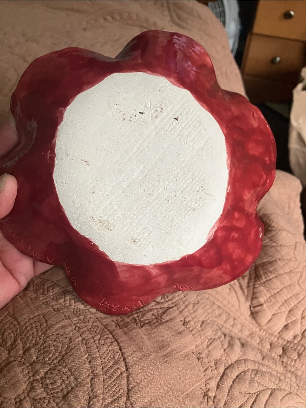 Handcrafted Red Embossed Ceramic Dish - Picture 3 of 7